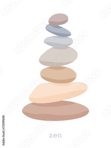 Meditation stone balance pyramid vector illustration. Stacked pebbles pastel colors object isolated in white background. Zen concept