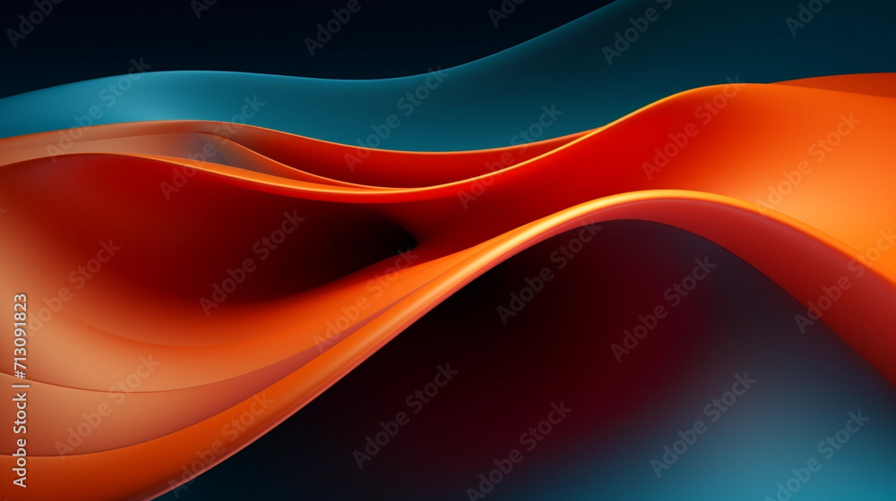 Fototapeta premium Silky neon wallpaper, vibrant dark orange and light blue, futuristic waves, smooth tone transitions. Background. Trendy backgrounds of 2024 for websites and advertising agencies.
