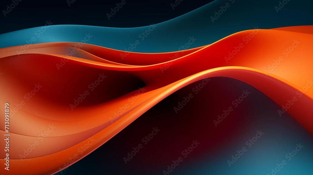 Fototapeta premium Silky neon wallpaper, vibrant dark orange and light blue, futuristic waves, smooth tone transitions. Background. Trendy backgrounds of 2024 for websites and advertising agencies.