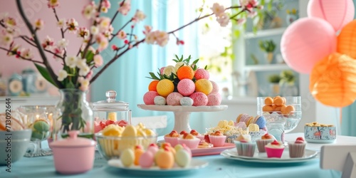 Beautiful table setting with spring flowers for Easter celebration