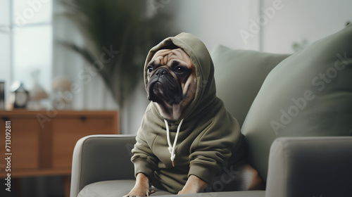 Cute dog wearing hoodie