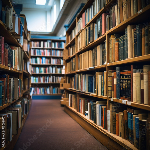 Long Row of Books in Library, A Picture of a Serene and Knowledge-filled Space
