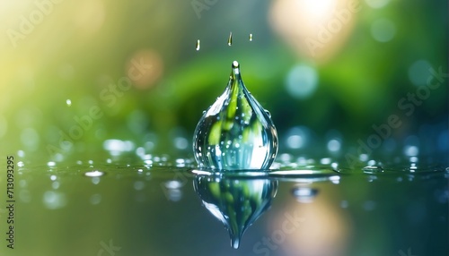 Water dew drop reflection. decoration with soft focus light and bokeh background photo