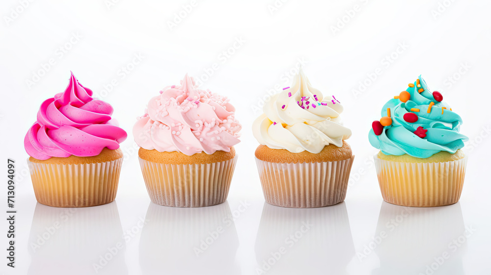 Assorted Cupcakes With Frosting and Sprinkles in a Neat Row