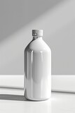 A white bottle sitting on top of a table, bottle mockup.