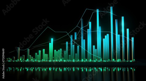 Futuristic Neon 3D Financial Graph Displaying Economic Trends in a Dark Digital Space