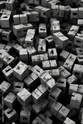 A black and white image of a pile of blocks. Generative AI.