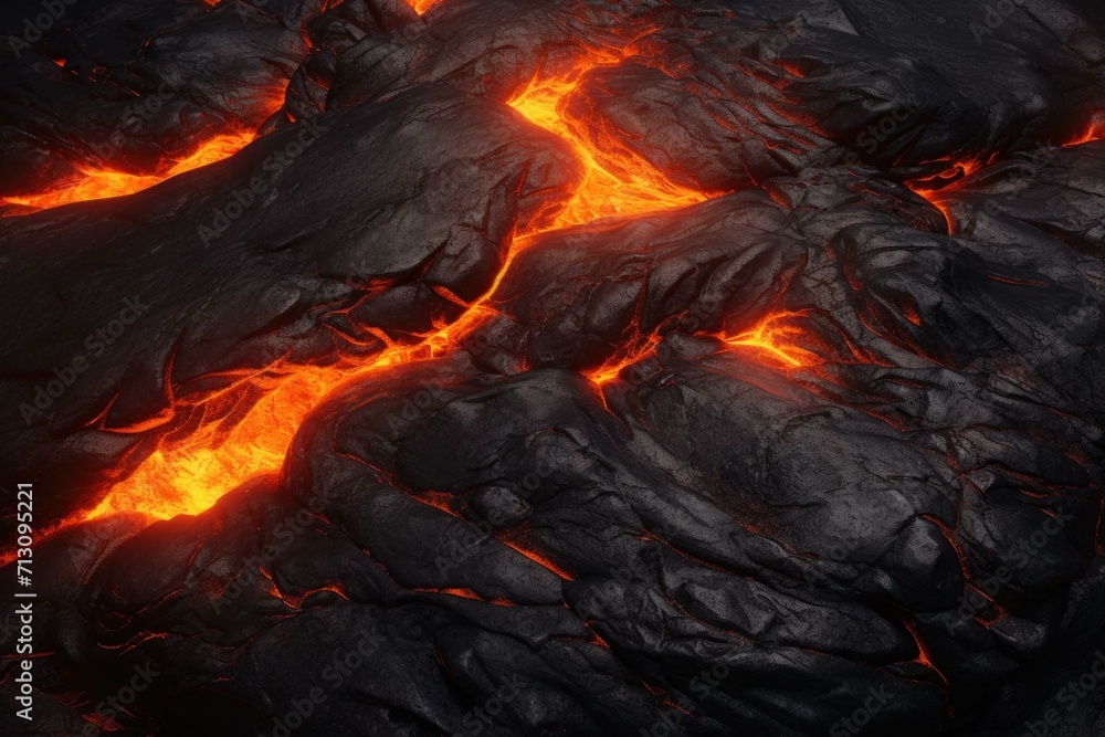 A captivating image of flowing lava, resembling volcanic rock with charcoal and ash design. Generative AI. A captivating image of flowing lava, resembling volcanic rock with charcoal and ash design. Generative AI.