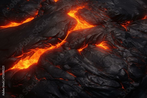 A captivating image of flowing lava, resembling volcanic rock with charcoal and ash design. Generative AI.