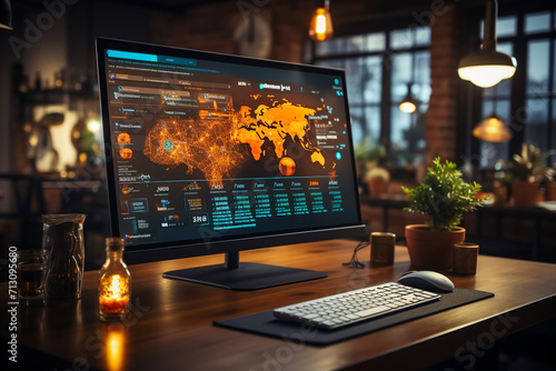 Abstract creative financial diagram on modern computer monitor, banking and accounting concept. 3D Rendering