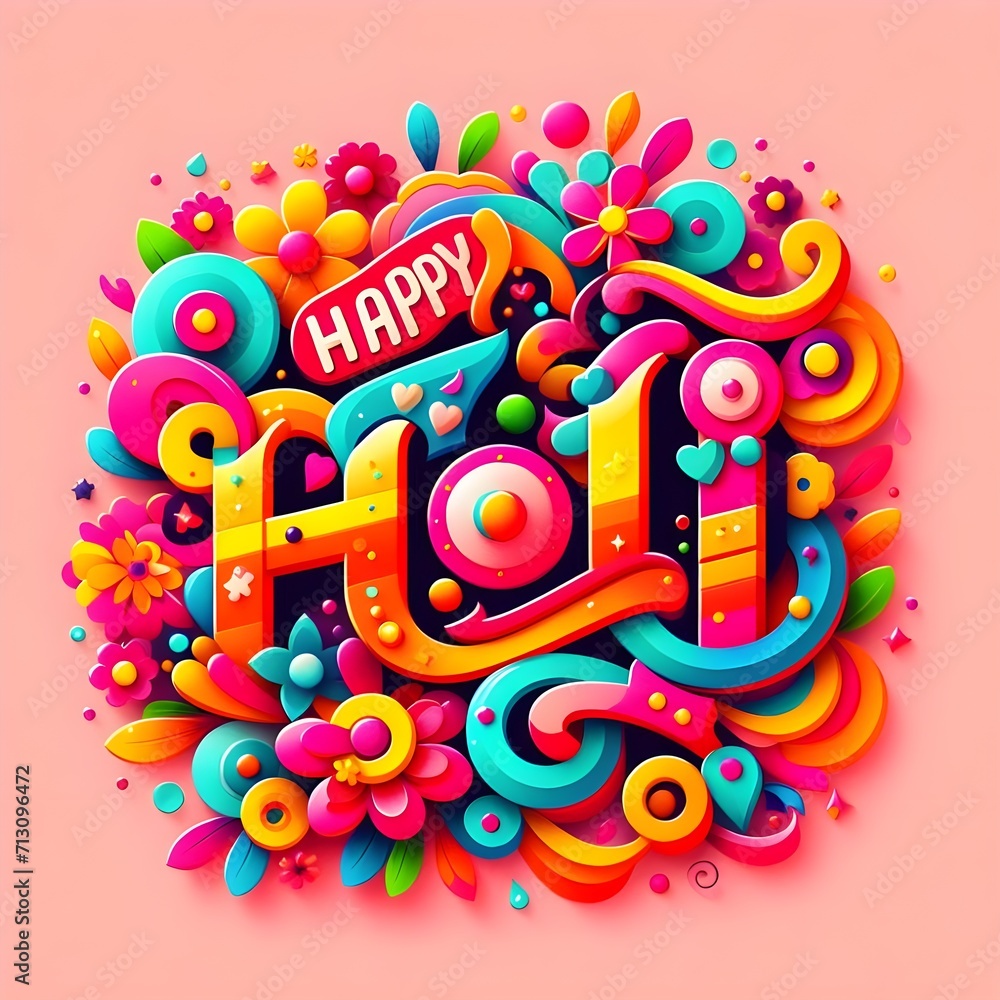 Obraz premium Happy Holi Text, Holi festival background banner poster for indian festival of color