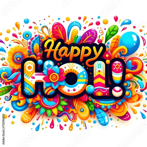 Happy Holi Text, Holi festival background banner poster for indian festival of color