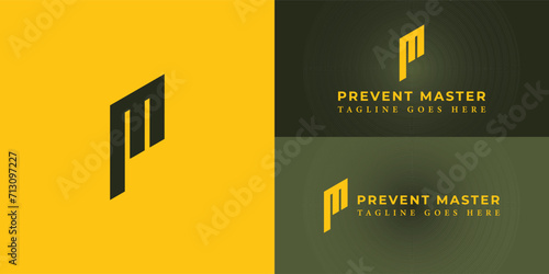 Abstract initial letter PM or MP logo in green color isolated in yellow background applied for sports physiotherapy logo also suitable for the brands or companies have initial name MP or PM.