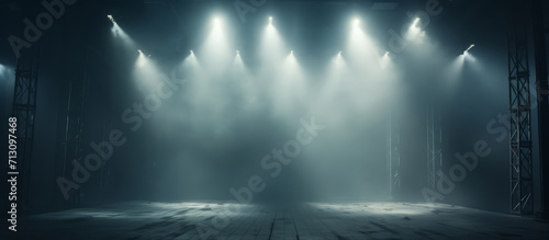 Mystic Stage Covered in Fog with Spotlights, Setting the Scene for a Dramatic Performance