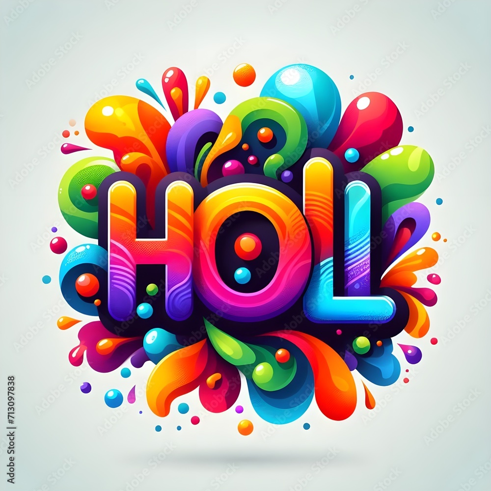 Fototapeta premium Happy Holi Text, Holi Text, Holi festival background banner poster template creative Flyer for indian festival of color celebration, Vector illustration of Holi festival background