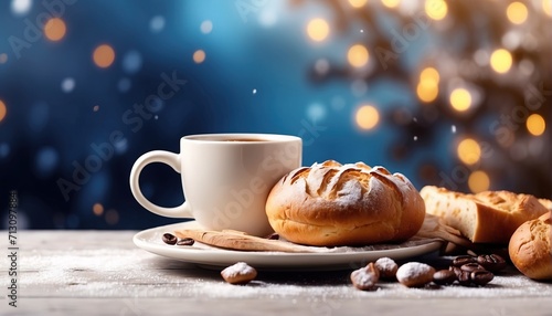Winter season and end year activity with coffe and bread decoration