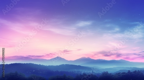 Majestic Sunrise Over Mountain Peaks, a Tapestry of Pink and Blue Sky, Serene Dawn