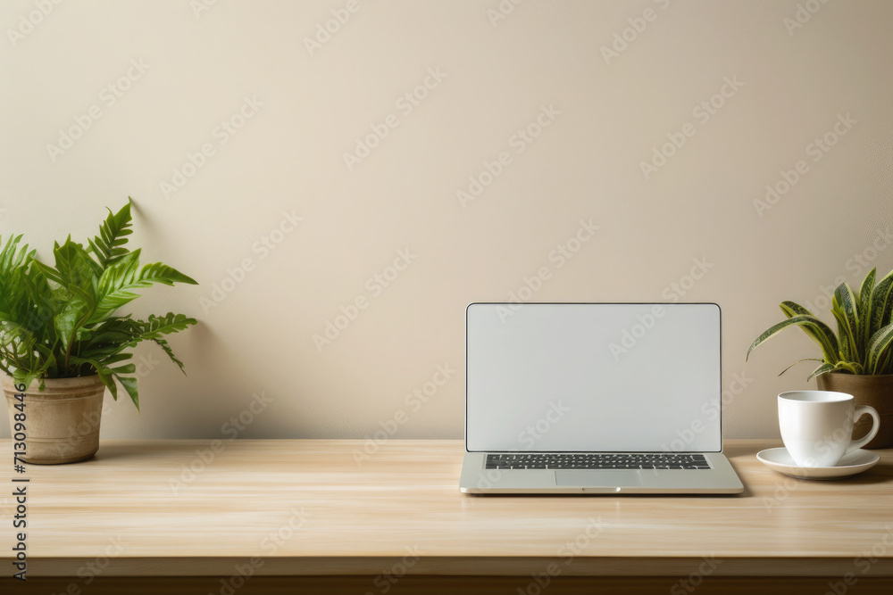 Landscape laptop on desk modern style background Landscape laptop on desk modern style background