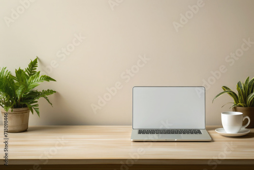 Landscape laptop on desk modern style background © ภวัต สายวงค์