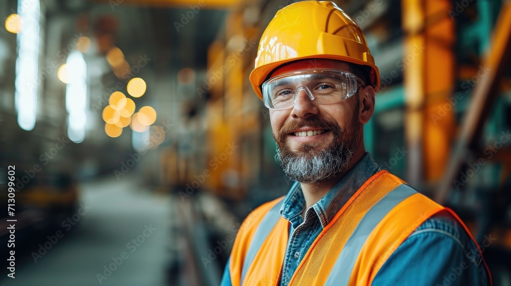 Smile professional industry engineer wear hard hat and safety glasses Smile professional industry engineer wear hard hat and safety glasses