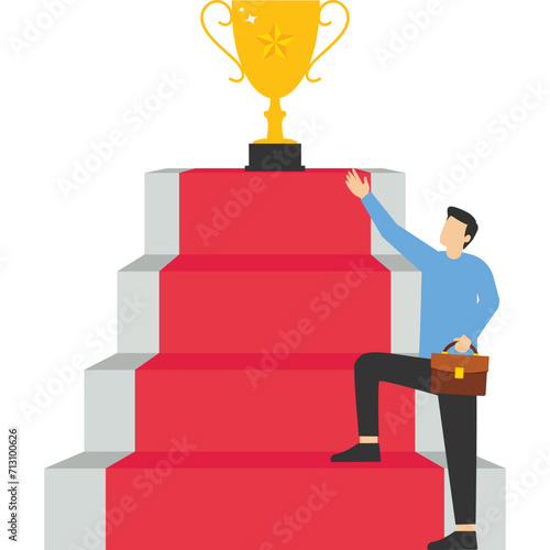 Stair step to trophy, Vector illustration in flat style

