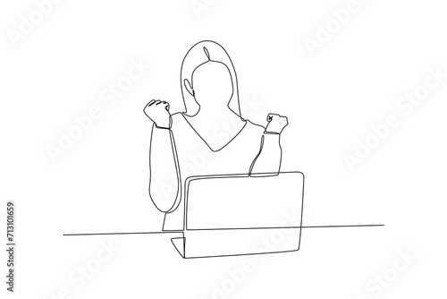 Single continuous line drawing of young worker successfully completed the project. Work activity minimalist concept. One line draw graphic design vector