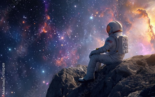 Astronaut Stargazing: An astronaut gazing at the cosmos, conveying the awe and wonder of space exploration photo