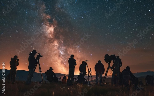 Stargazers Gather at Nightfall to Observe The Milky Way on a Clear Evening