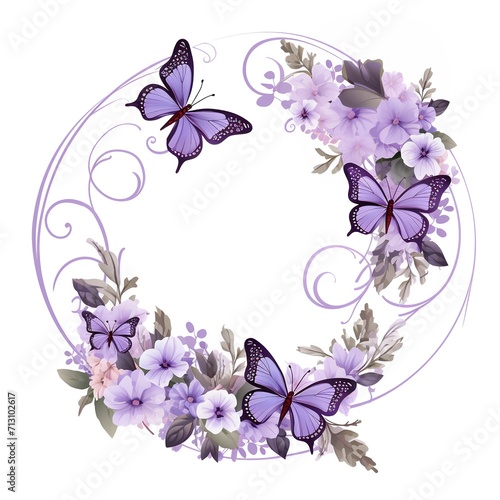 Floral wreath with flowers and butterflies isolated on white background. Vector illustration.AI.