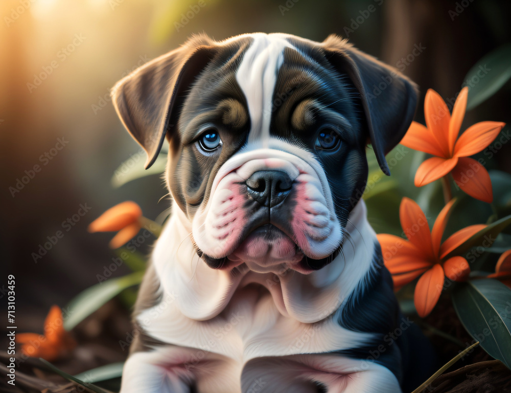 süße Bulldogge mit blauen Augen