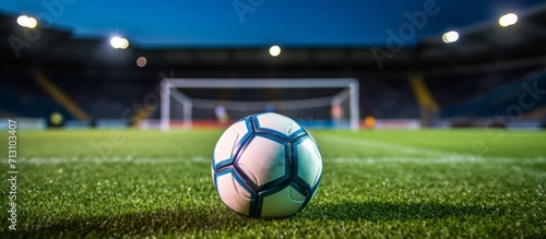 Soccer Ball on Grass Field with Stadium Lights © Bismillah