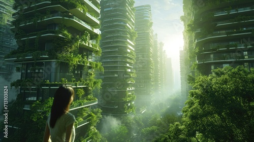 Lush Greenery Adorning Modern Skyscrapers in an Urban Environment