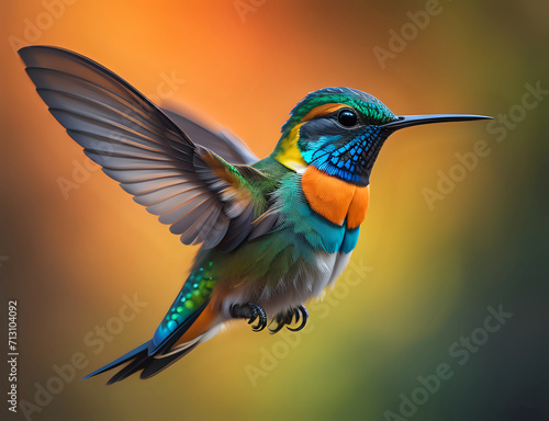 bunter baby Kolibri mit blauem Hals © DeMitoBella