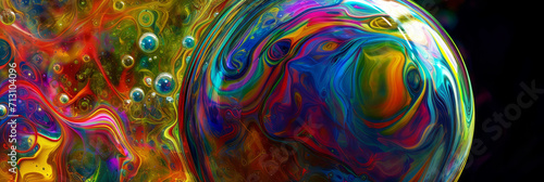 A vivid panorama of multicolored bubbles in a dreamlike swirl, resembling a vibrant, abstract painting.
