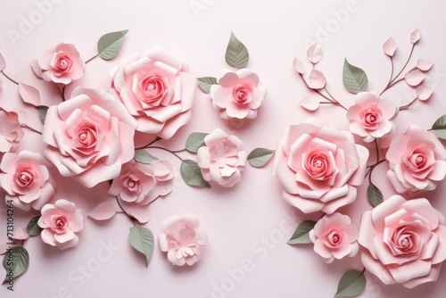 Flowers composition. Frame made of pink roses on pink background. Flat lay  top view  copy space