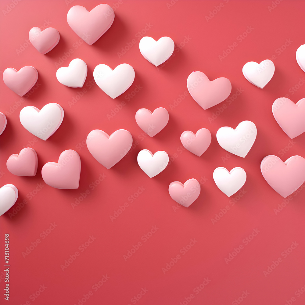 Valentine's day background with white and pink hearts on red background