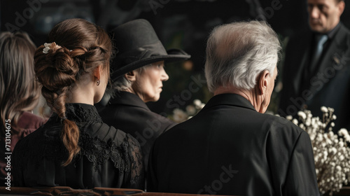 People in black suits on funeral © Ruslan Gilmanshin
