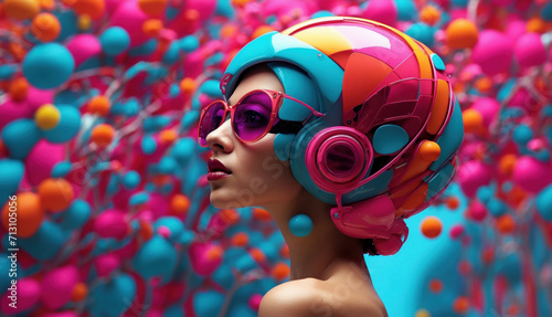 Futuristic style bright colorful woman in sunglasses. AI generated