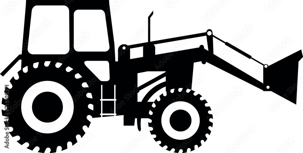 Fototapeta premium Silhouette of Wheel Loader Icon in Flat Style. Vector Illustration
