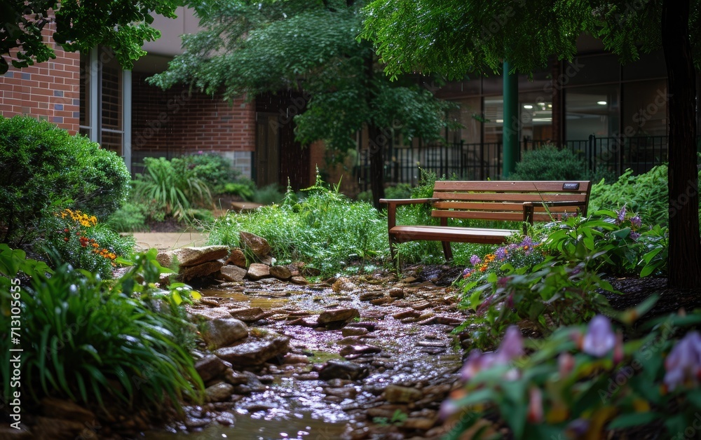 Hospital Healing Garden: A lush and serene garden within a hospital environment, showcasing the integration of nature to provide a healing and comforting atmosphere Hospital Healing Garden: A lush and serene garden within a hospital environment, showcasing the integration of nature to provide a healing and comforting atmosphere