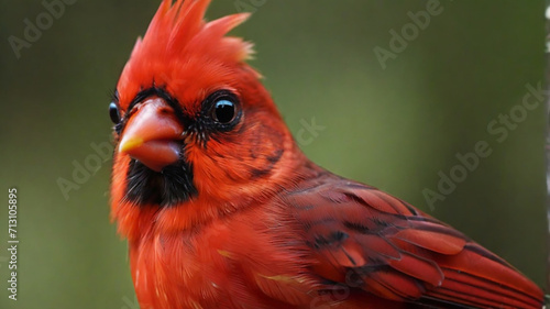 There is a red cardinal sitting on tree. © ParthoArt