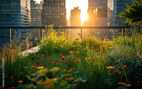 A green roof on a city building, promoting rewilding © AZ Studio