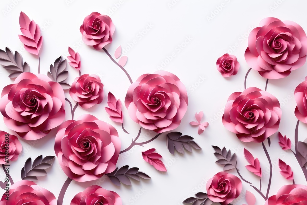 Flowers composition. Pink purple rose on white background. Flat lay, top view, copy space