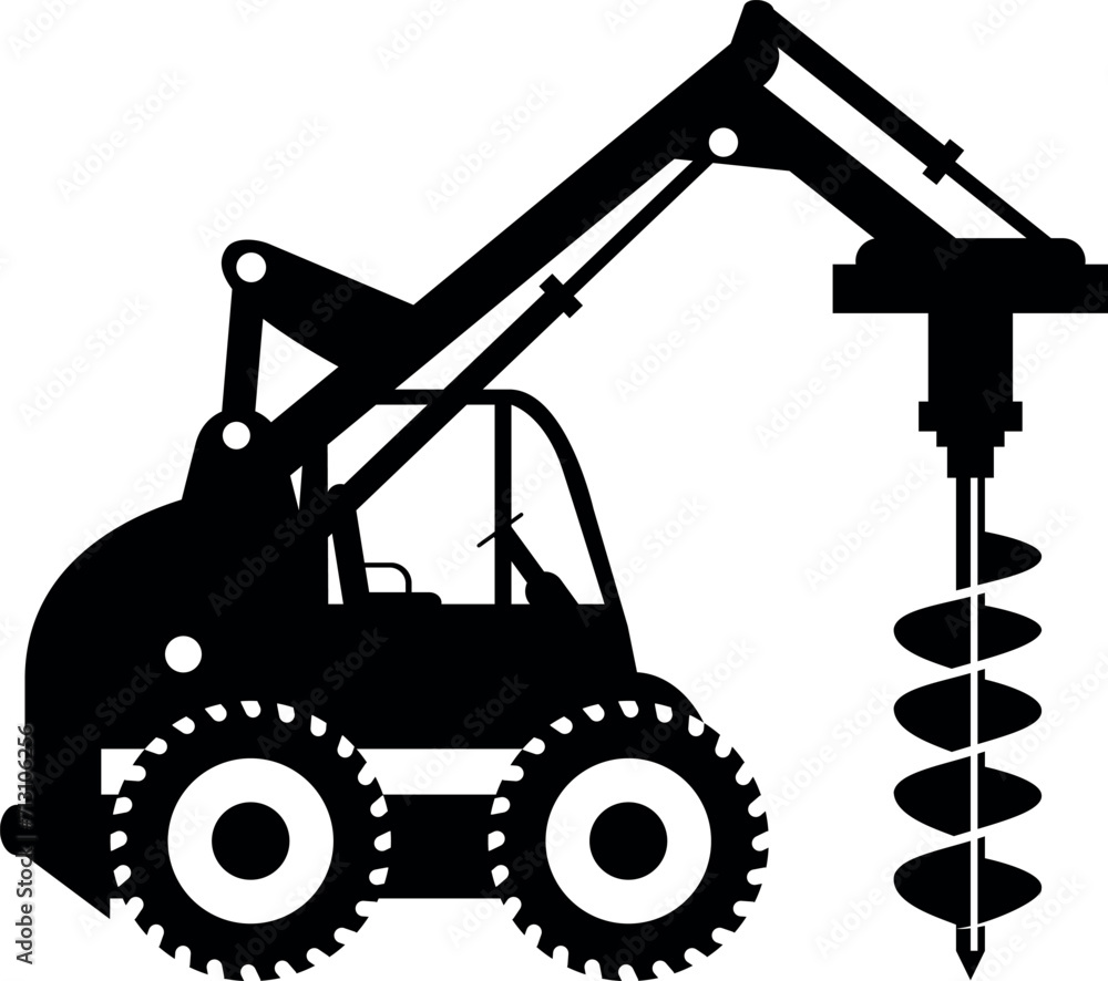 Silhouette of Mobile Drilling Rig Truck Icon in Flat Style. Vector Illustration