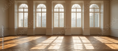 Spacious Elegant Room with Classical Large Windows and Herringbone Floor