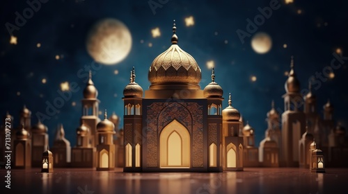 Gold shining light of the mosque building the symbol of Islam Eid