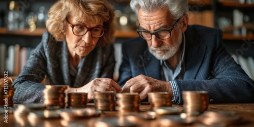 Strategic Generosity: Elderly Couple Navigates Tax-Free Giving to Relatives While Carefully Counting Money, Generative AI photo