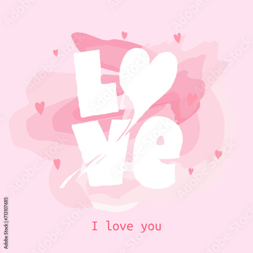 Love you. Hand drawn lettering. Bright colored cartoon phrase. Colourful fancy text for postcard, banner, prints. Handwritten greeting card. Valentine's Day. Love letter, message. Love confession