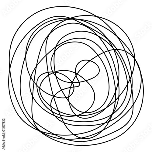 A ball of doodles. Sketch. Abstract line going in a circle and several curls. Vector illustration. A hand-drawn spherical object. A ball of thread in motion. Outline on isolated background.