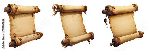 Set of pirate ancient paper scrolls, cut out - stock png. photo